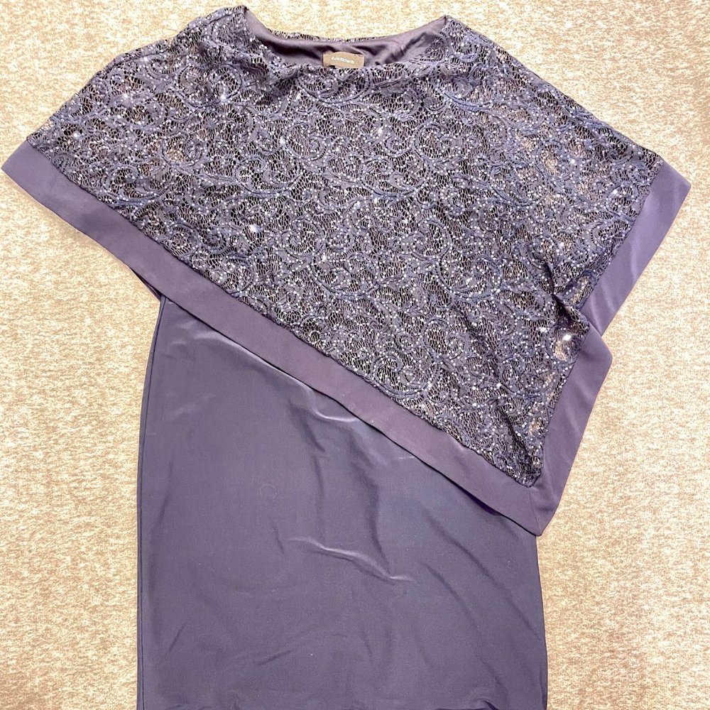 Short Capulet Dress with Metallic Lace Asymmetric Poncho size 16